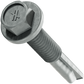 Metal screw with a hex head on a white background