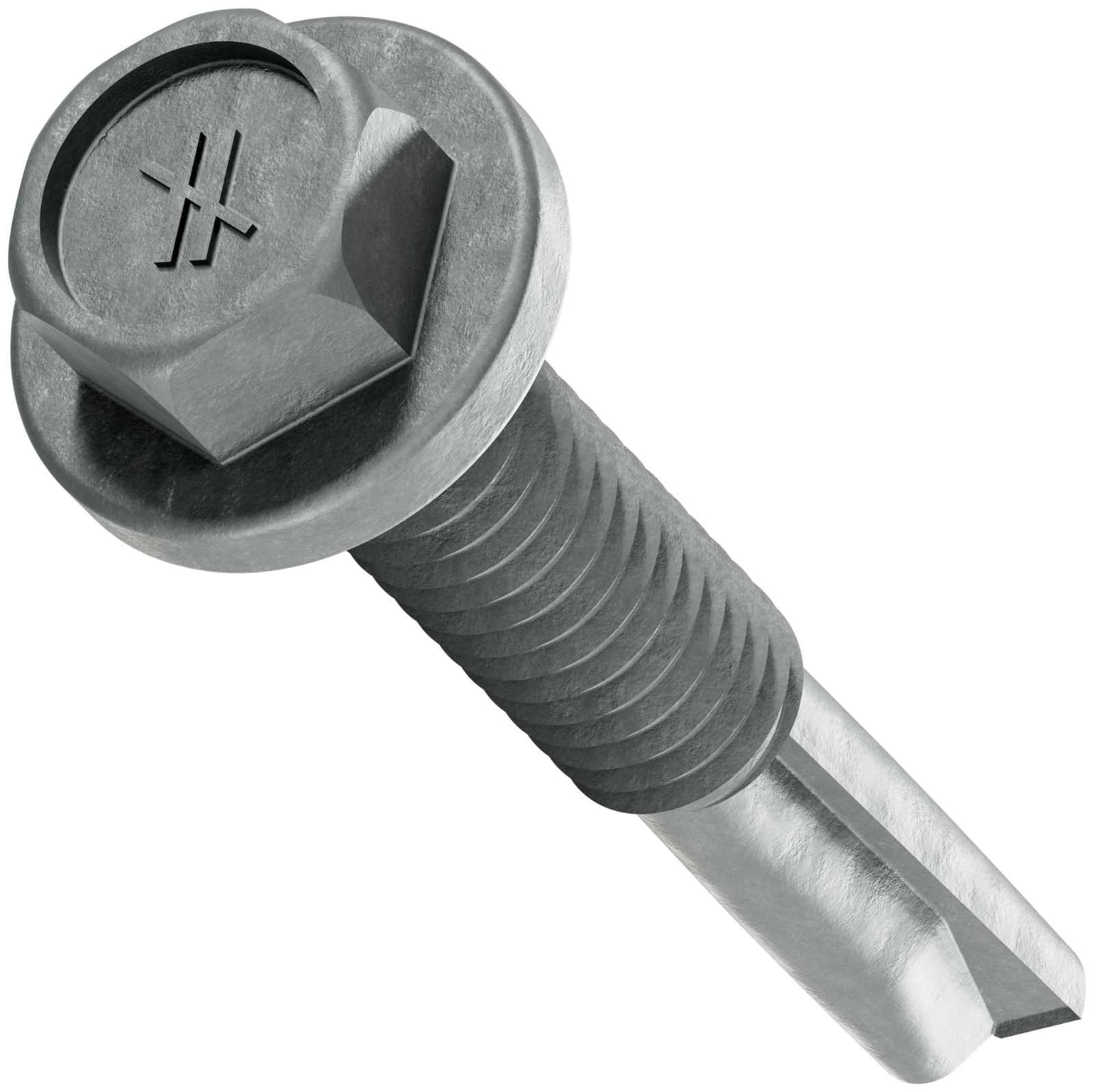 Metal screw with a hex head on a white background