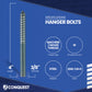 Hanger bolt with specifications on a blue background, featuring the Conquest brand.