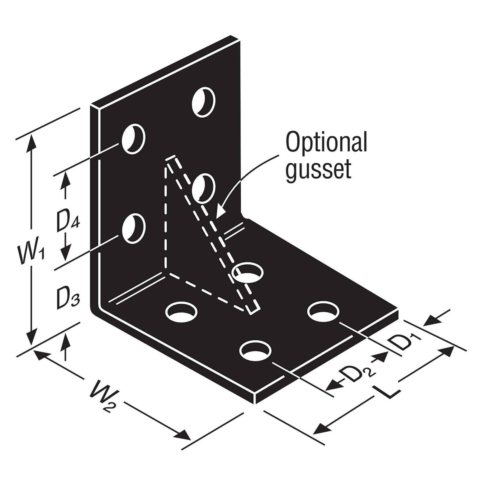 Simpson HL37GPC Heavy L-Shaped Angle with Gusset Illustration