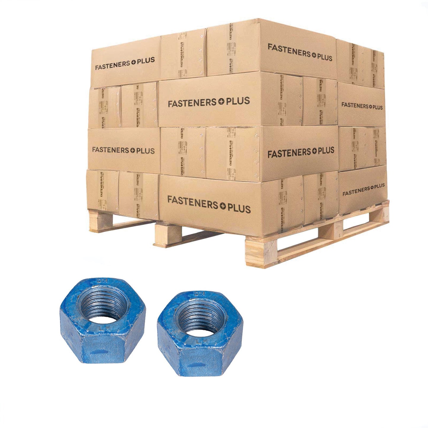 Conquest 1-1/2" A563 Grade DH Heavy Hex Nut - Hot Dip Galvanized, Wax, & Blue Dye, Qty. 1,260 - Pallet