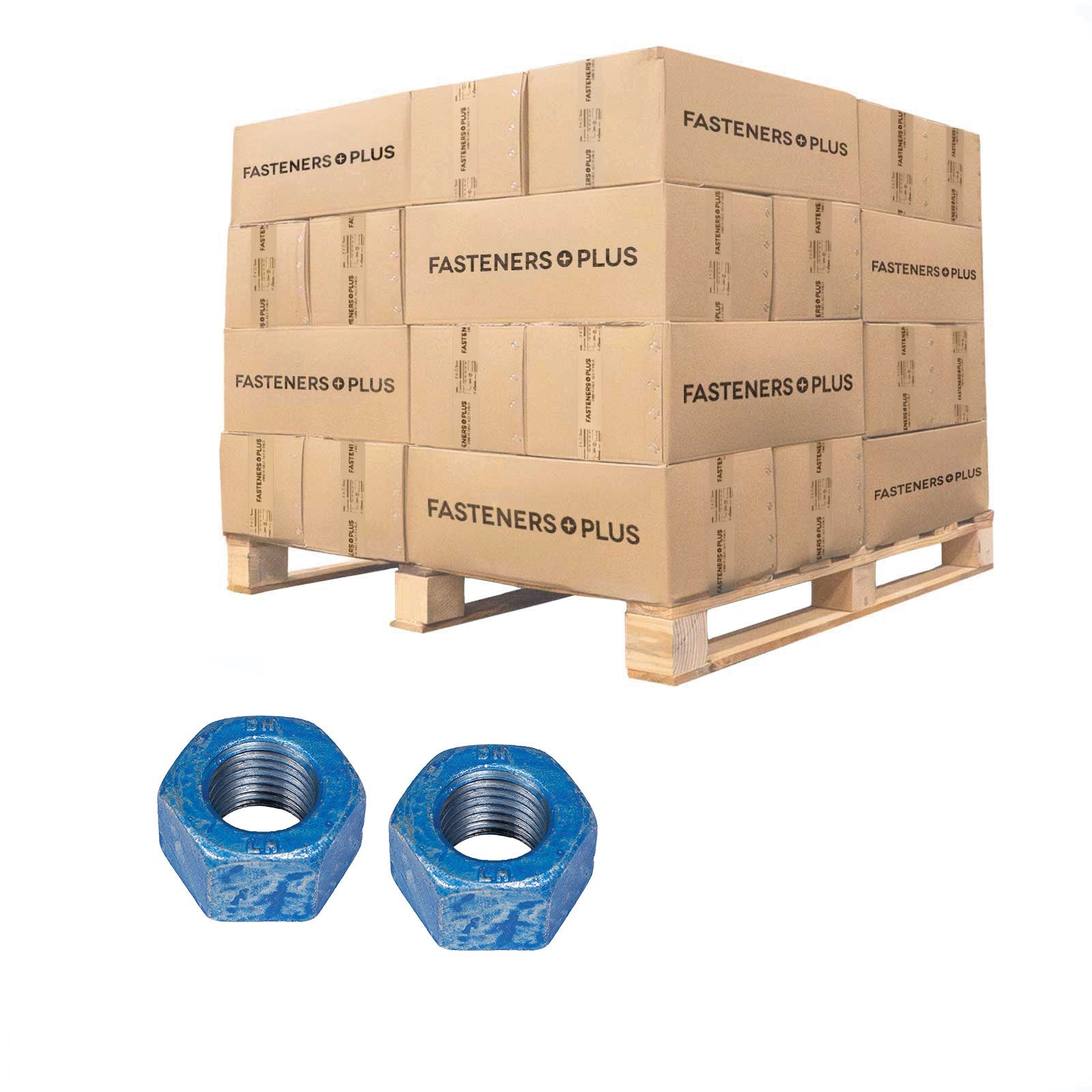 Conquest 1-1/4" A563 Grade DH Heavy Hex Nut - Hot Dip Galvanized, Wax, & Blue Dye, Qty. 2,100 - Pallet