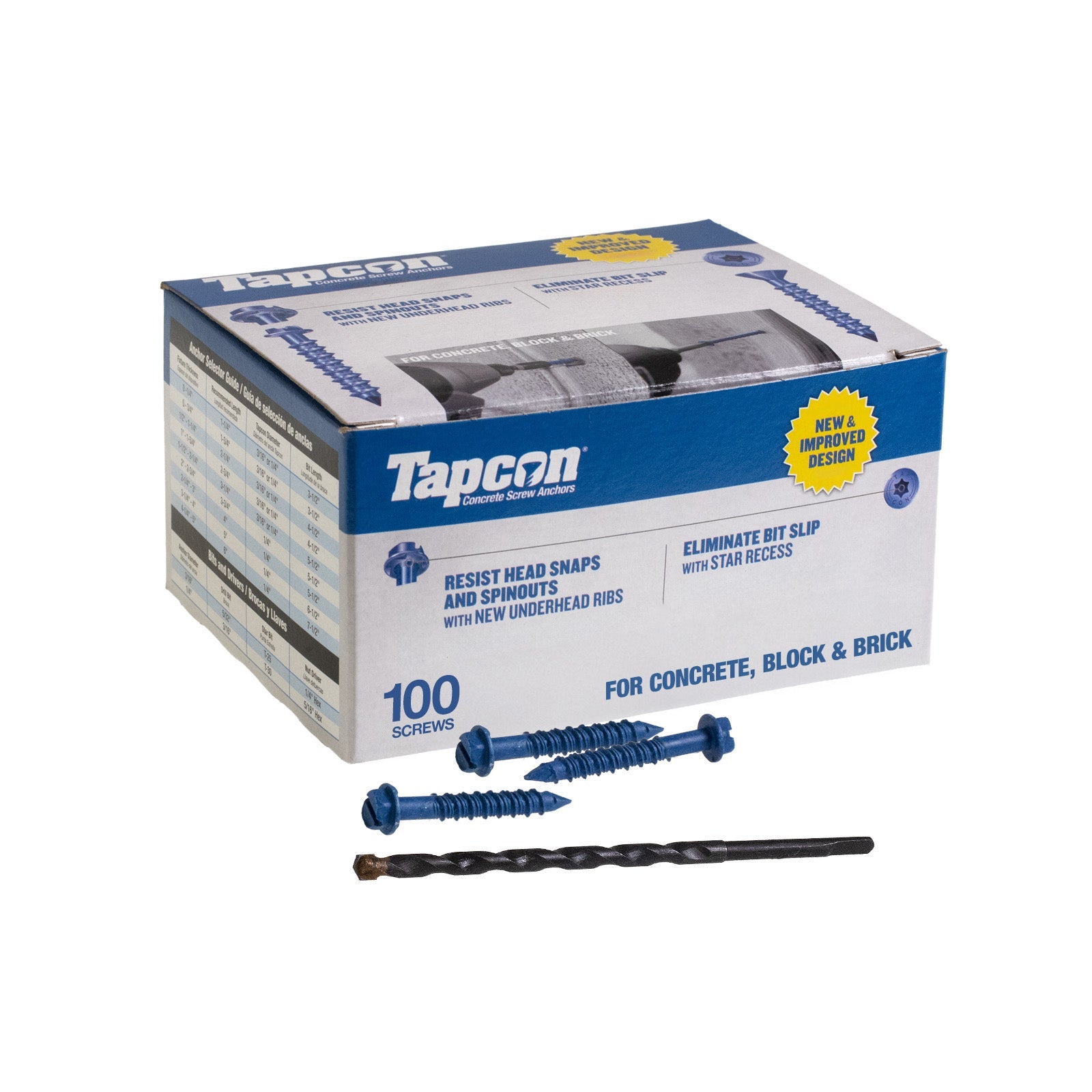3/16" x 1-1/4" Tapcon Blue Concrete Screw, Hex Head, Pkg 100