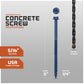 Concrete screw with specifications and drill bit included on a gray background