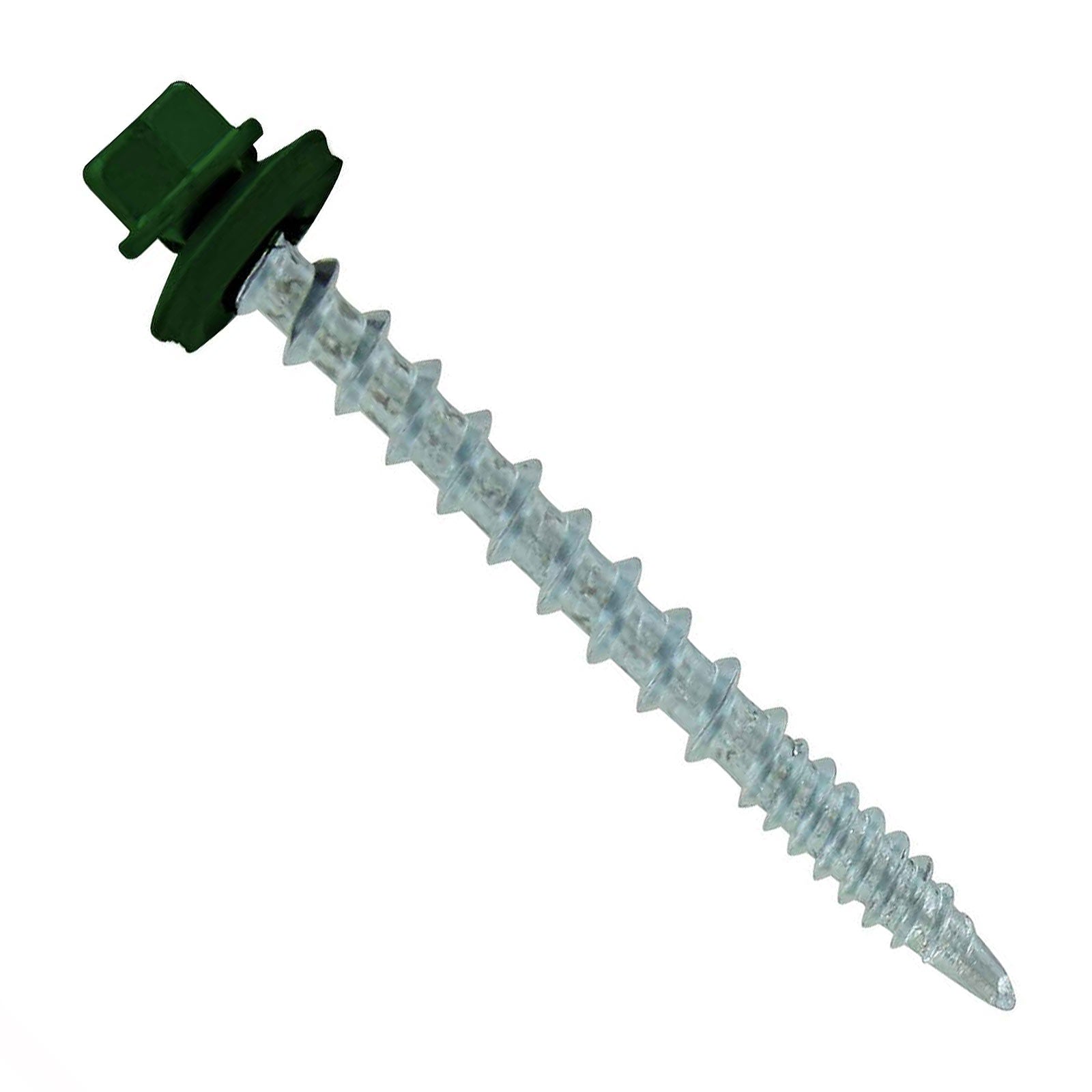 #10 x 2 inch Kwikseal Woodbinder Metal Roofing Screw Forest Green Pkg 250