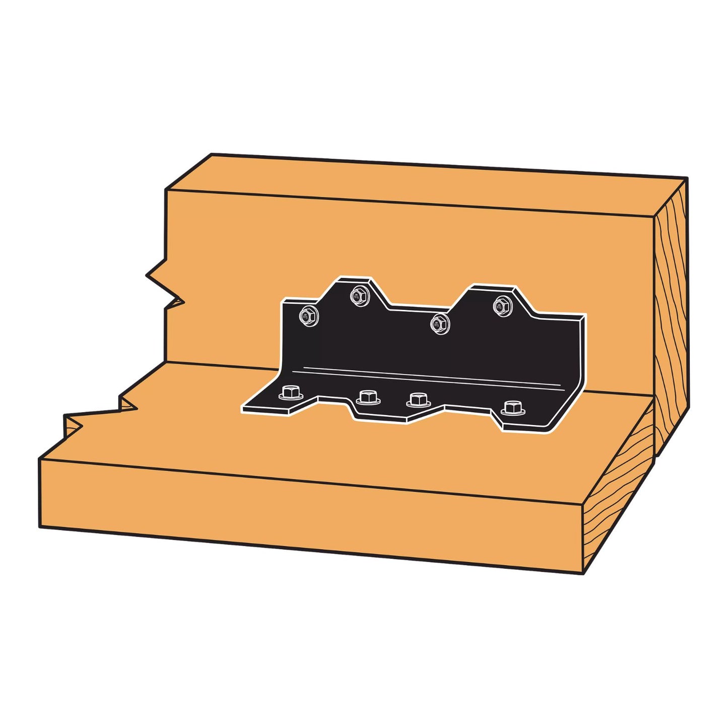 Simpson Strong-Tie L70PC 16 Gauge 7" Reinforcing L Angle - Black Powder Coat, ZMAX Installation Illustration