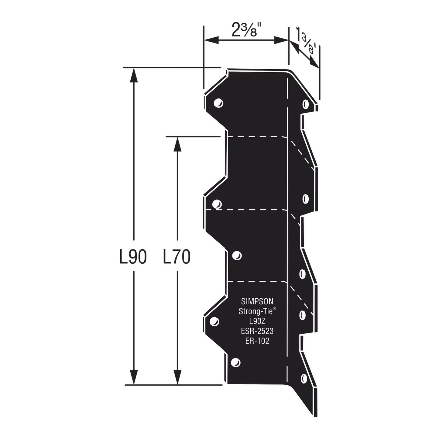 Simpson Strong-Tie L70PC 16 Gauge 7" Reinforcing L Angle - Black Powder Coat, ZMAX Specification