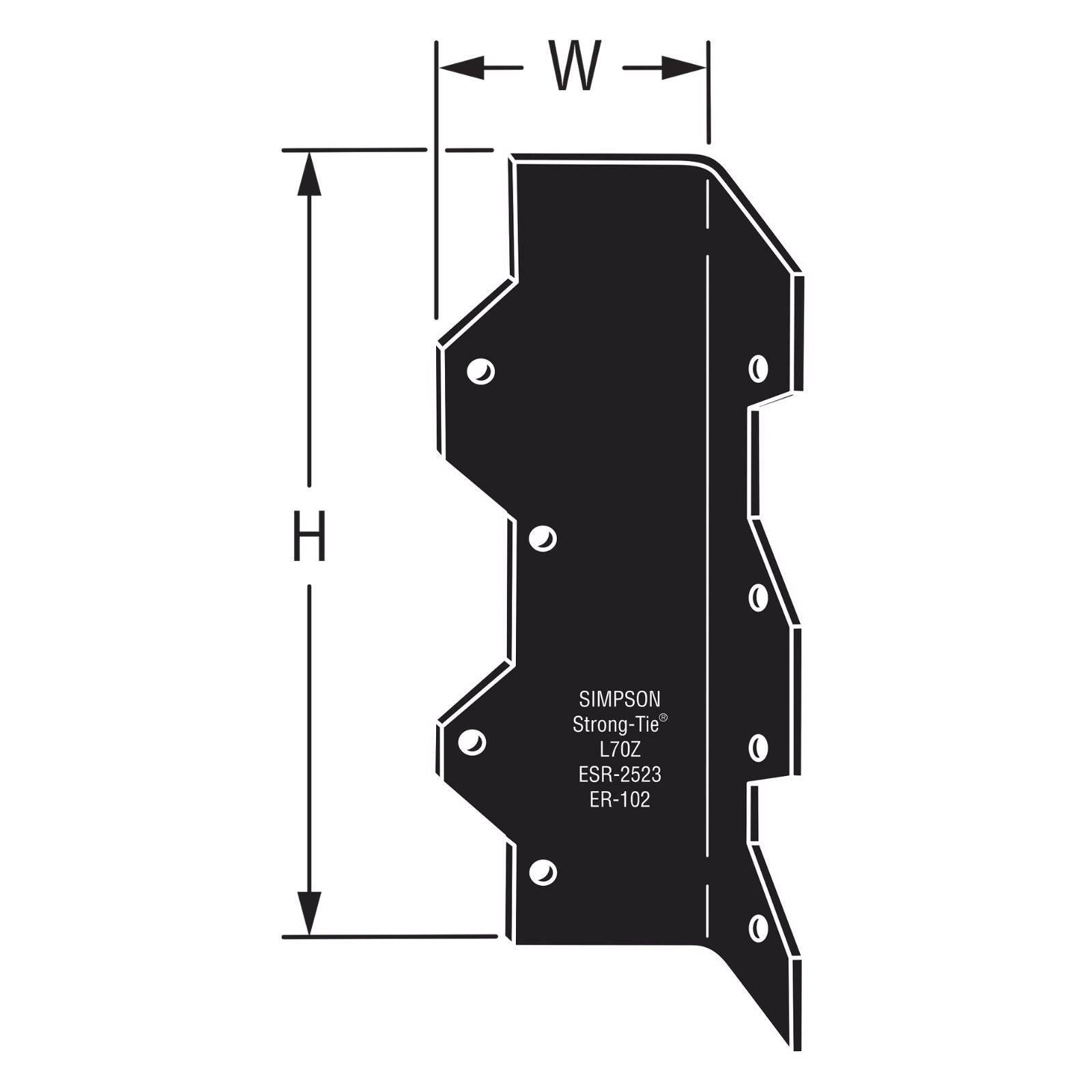 Simpson Strong-Tie L70PC 16 Gauge 7" Reinforcing L Angle - Black Powder Coat, ZMAX Specification