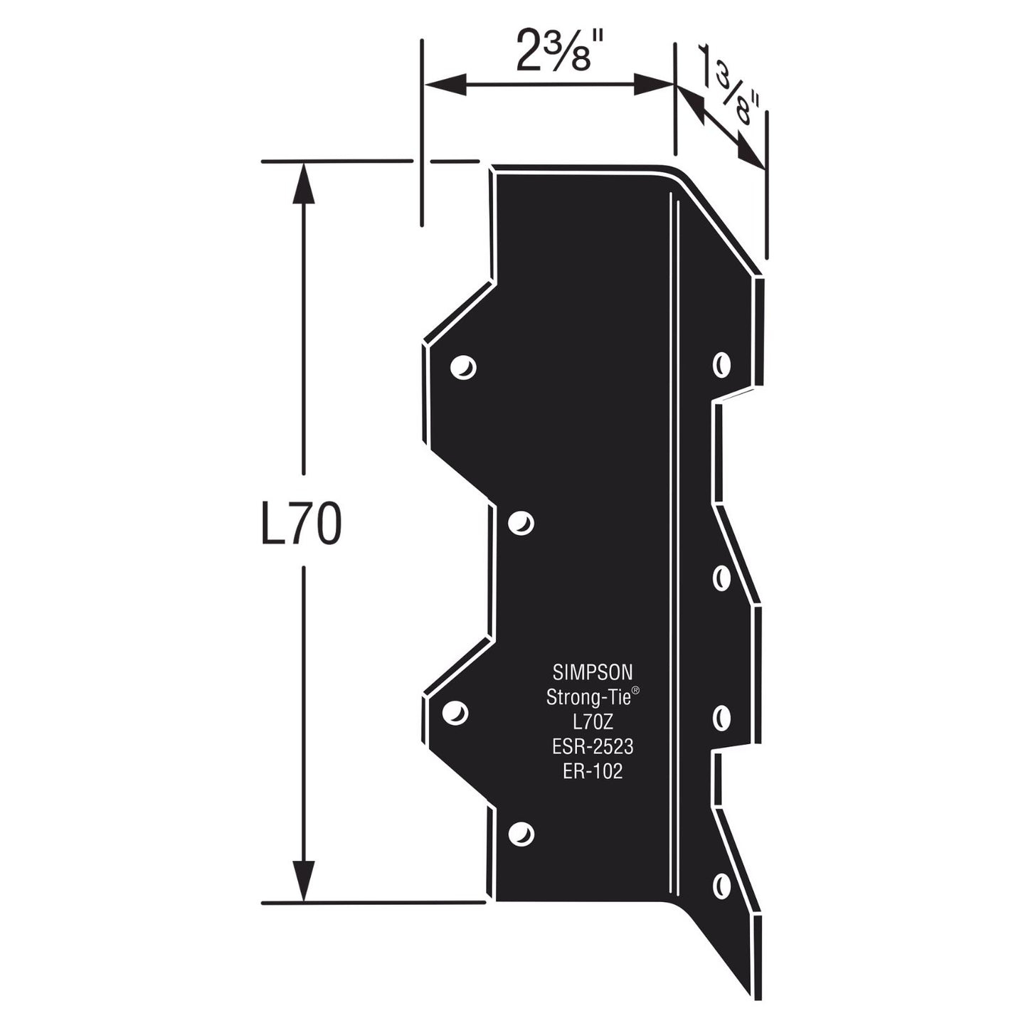 Simpson Strong-Tie L70PC 16 Gauge 7" Reinforcing L Angle - Black Powder Coat, ZMAX Specification