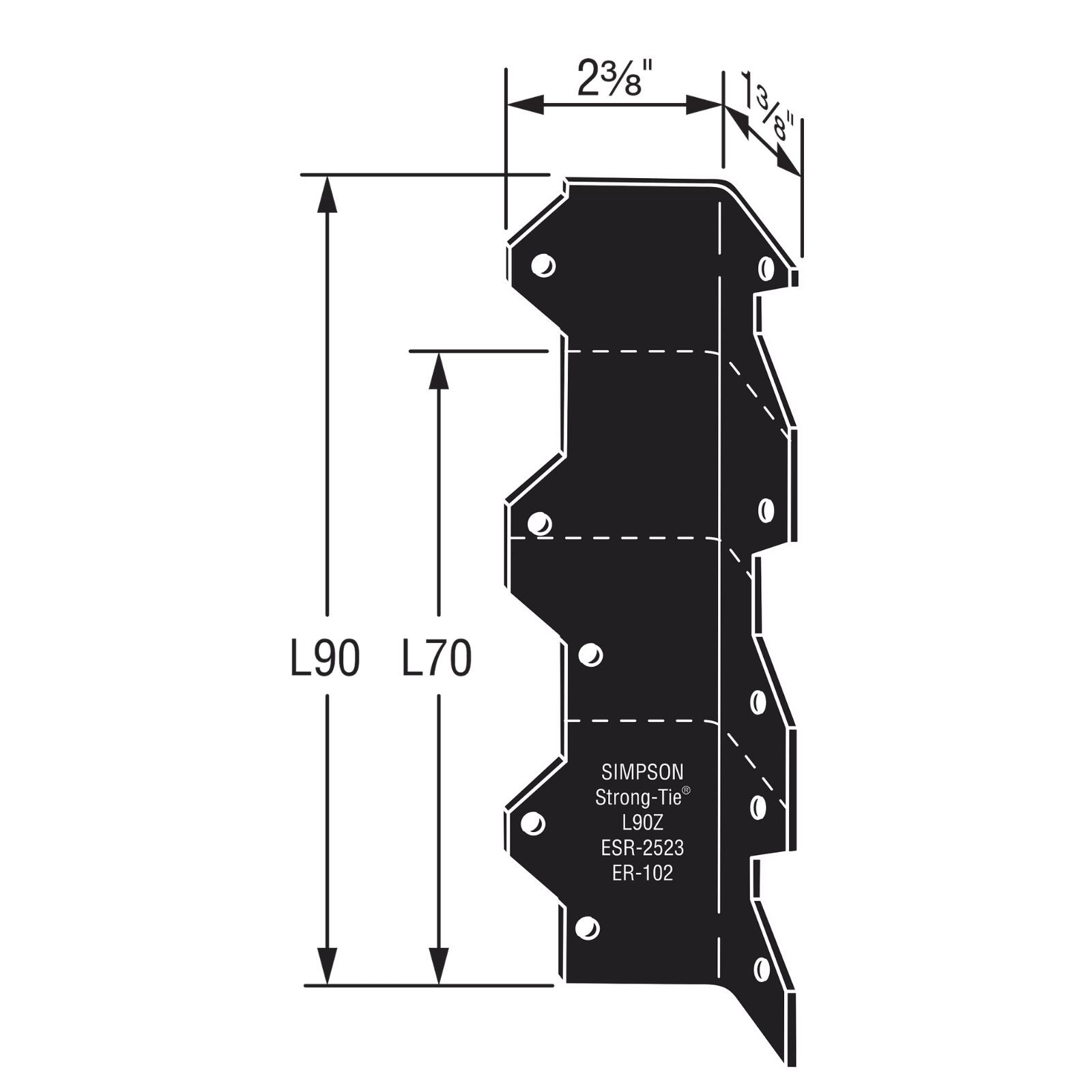 Simpson Strong-Tie L90PC 16 Gauge 9" Reinforcing L Angle - Black Powder Coat, ZMAX Specification 