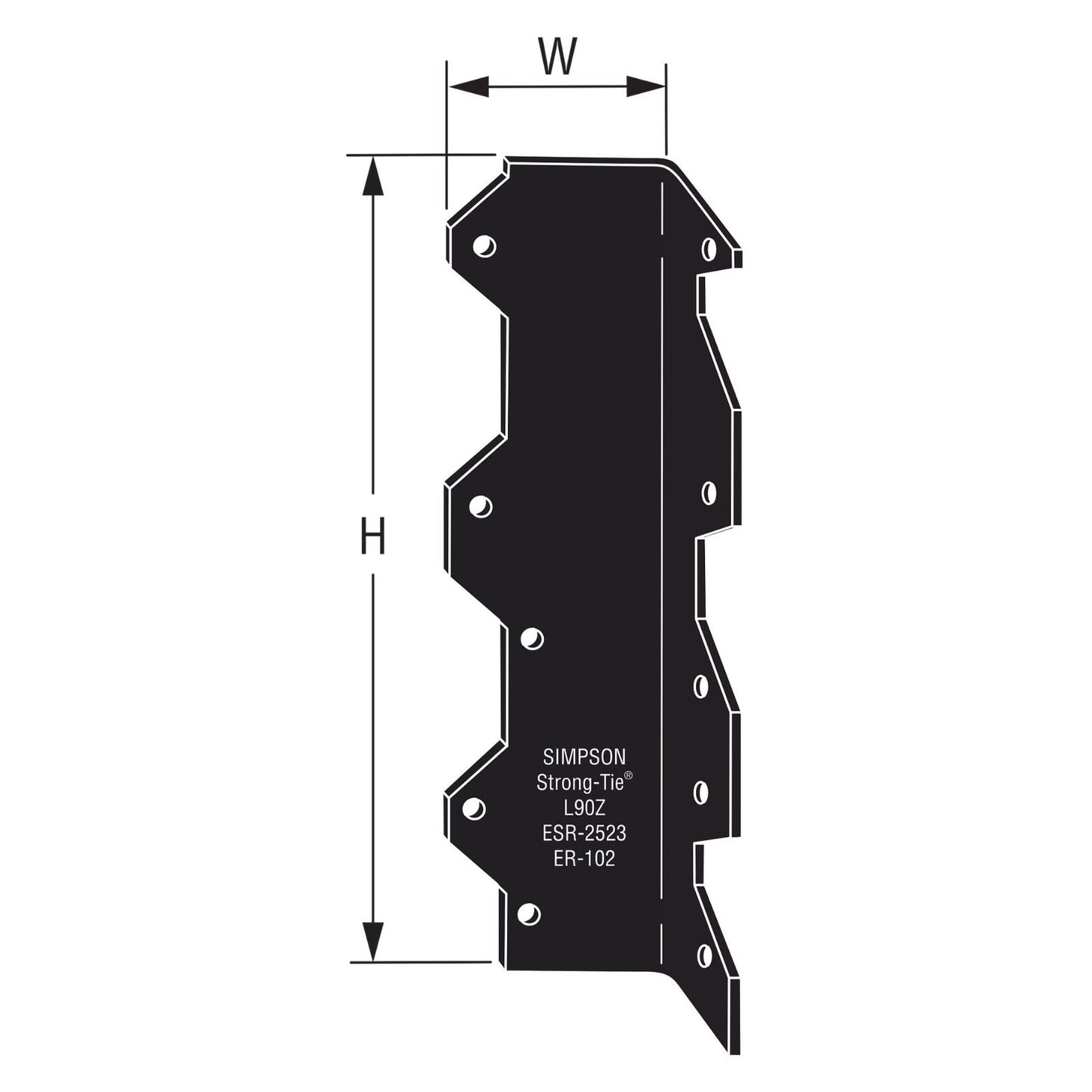 Simpson Strong-Tie L90PC 16 Gauge 9" Reinforcing L Angle - Black Powder Coat, ZMAX Specification 