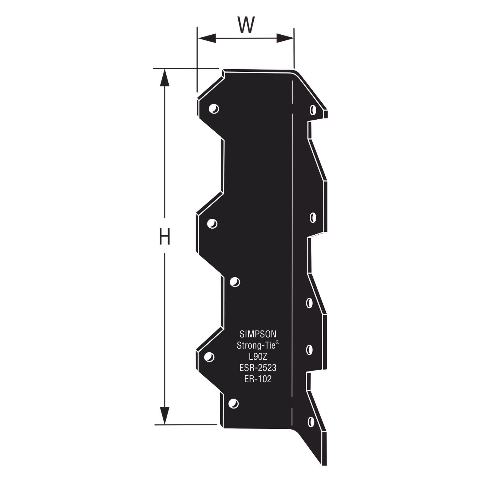 Simpson Strong-Tie L90PC 16 Gauge 9" Reinforcing L Angle - Black Powder Coat, ZMAX Specification 
