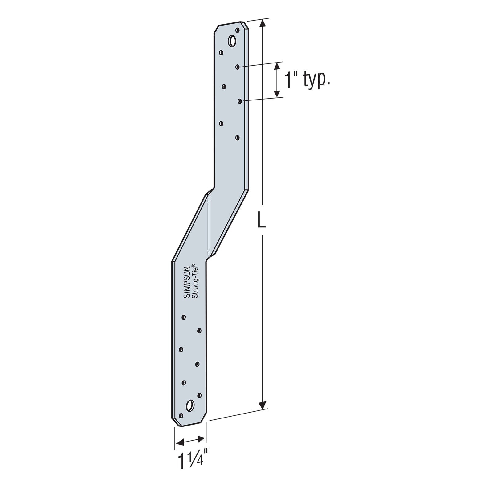 Simpson LTS12-REV 12" Light Twist Strap, Reverse Bend Illustration