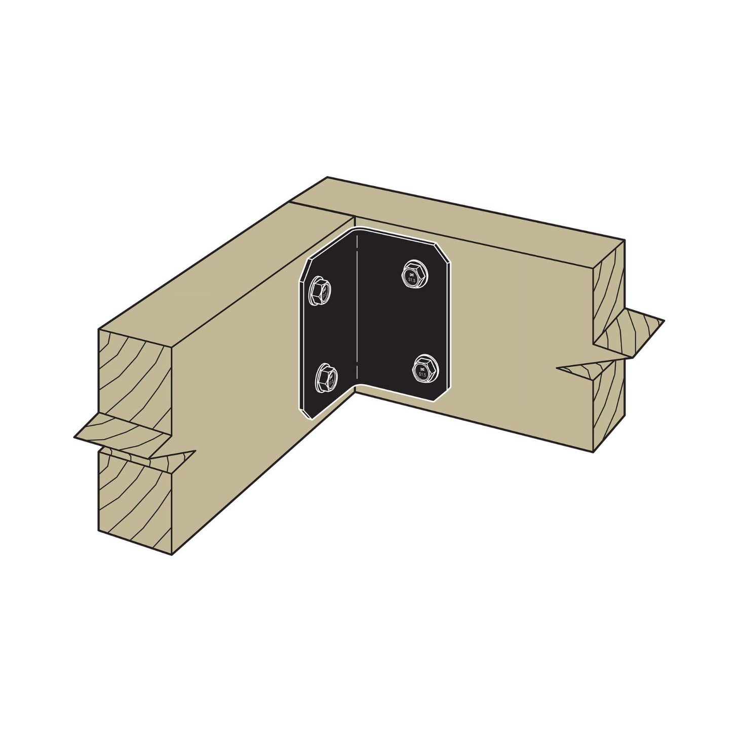 Simpson Strong-Tie ML23PC 12 Gauge 2x3 Medium L Angle - Black Powder Coat, ZMAX Installation Illustration