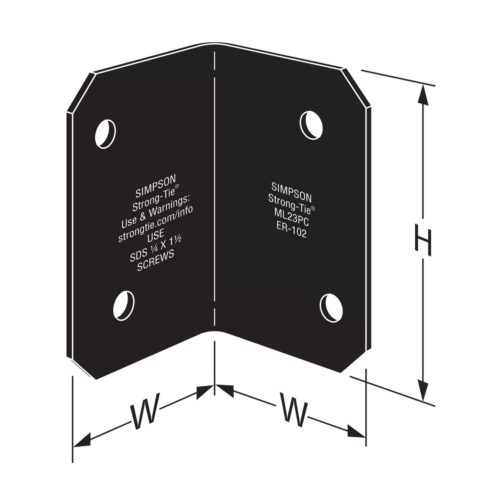 Simpson Strong-Tie ML23PC 12 Gauge 2x3 Medium L Angle - Black Powder Coat, ZMAX Specification