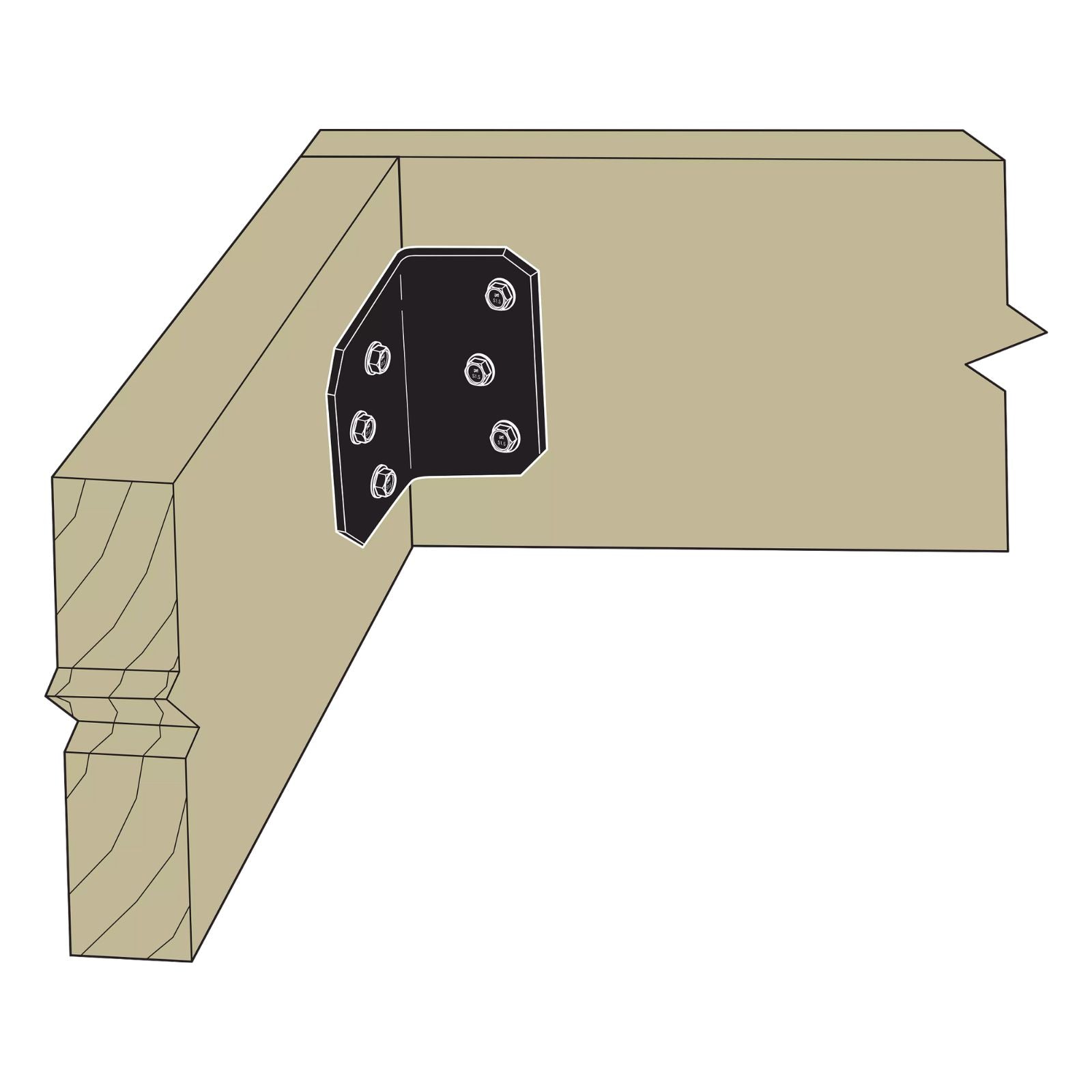 Simpson Strong-Tie ML24PC 12 Gauge 2x4 Medium L Angle - Black Powder Coat, ZMAX Installation Illustration