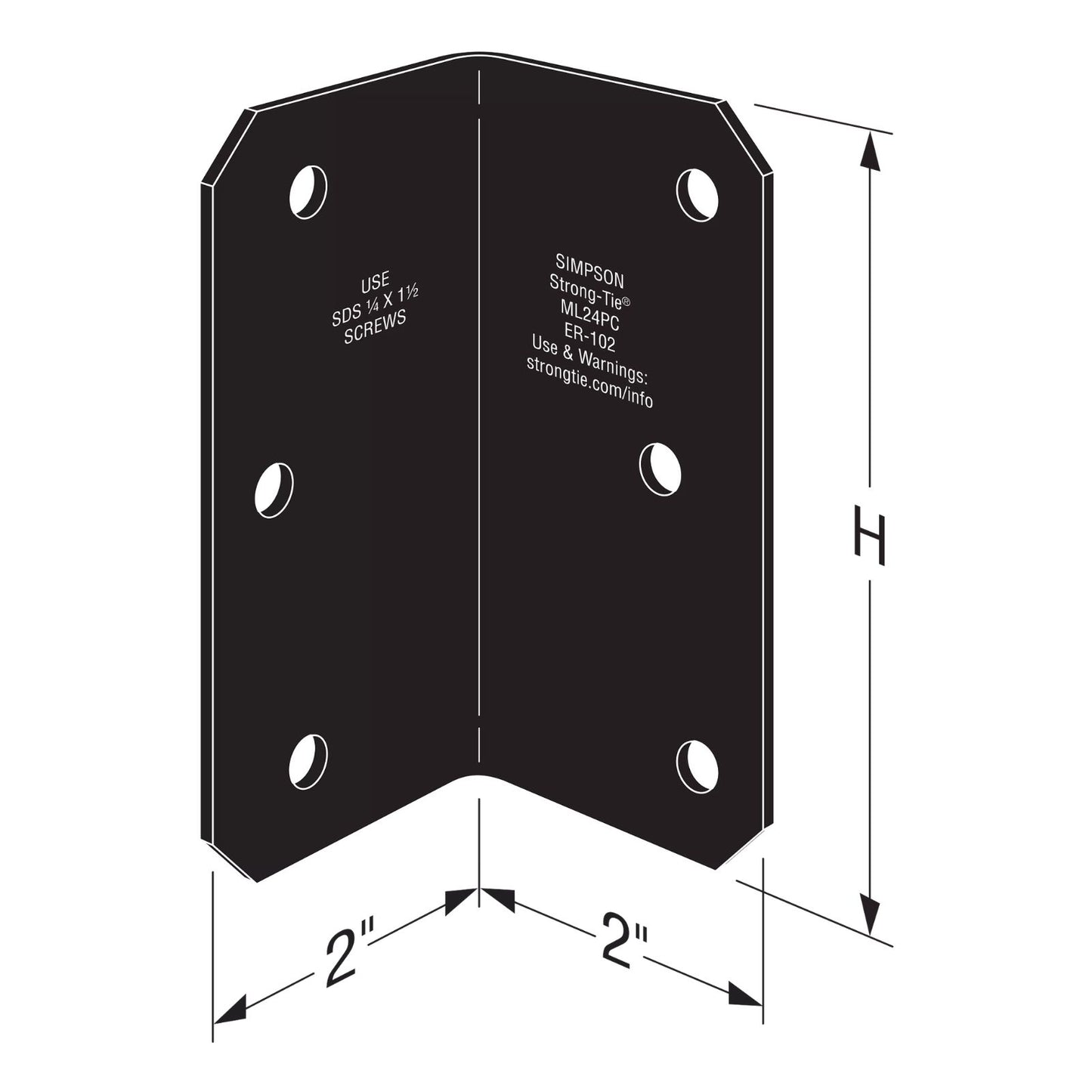 Simpson Strong-Tie ML24PC 12 Gauge 2x4 Medium L Angle - Black Powder Coat, ZMAX Specification