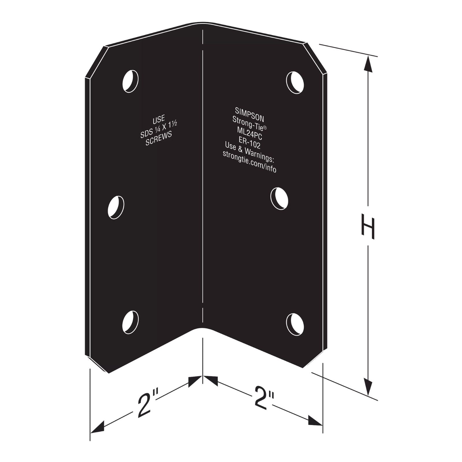 Simpson Strong-Tie ML24PC 12 Gauge 2x4 Medium L Angle - Black Powder Coat, ZMAX Specification