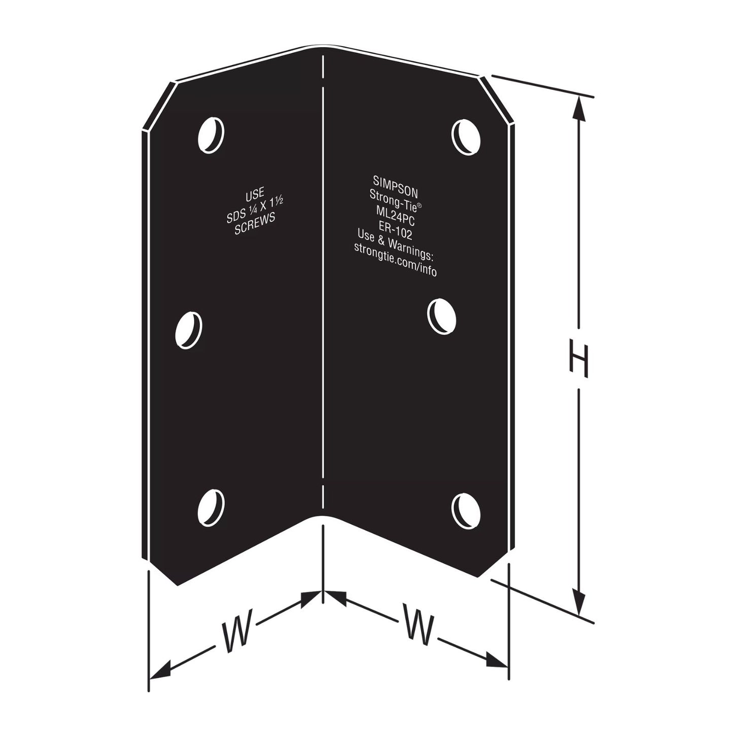 Simpson Strong-Tie ML24PC 12 Gauge 2x4 Medium L Angle - Black Powder Coat, ZMAX Specification