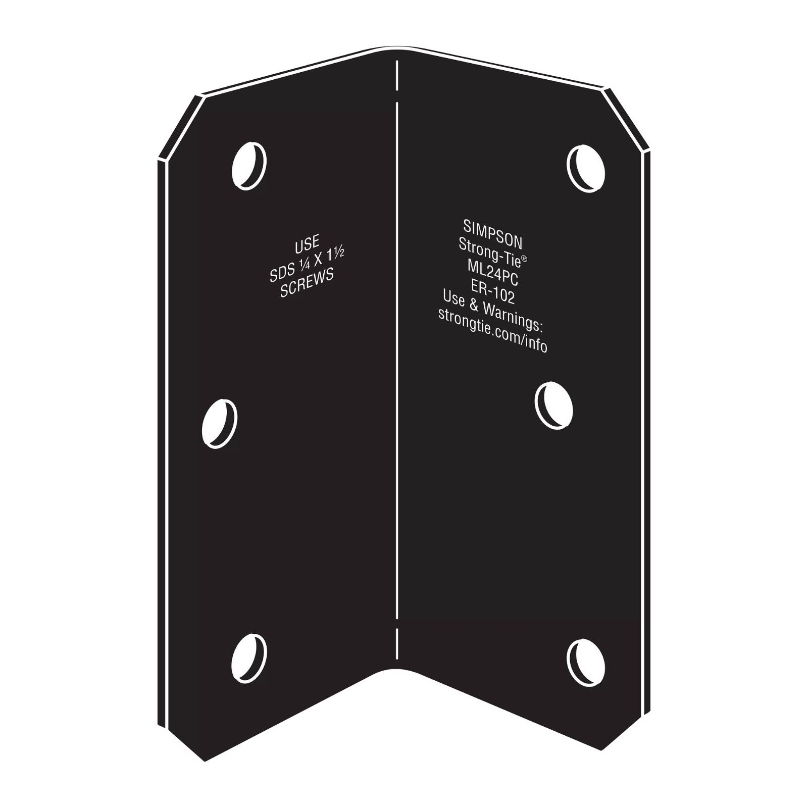Simpson Strong-Tie ML24PC 12 Gauge 2x4 Medium L Angle - Black Powder Coat, ZMAX Specification