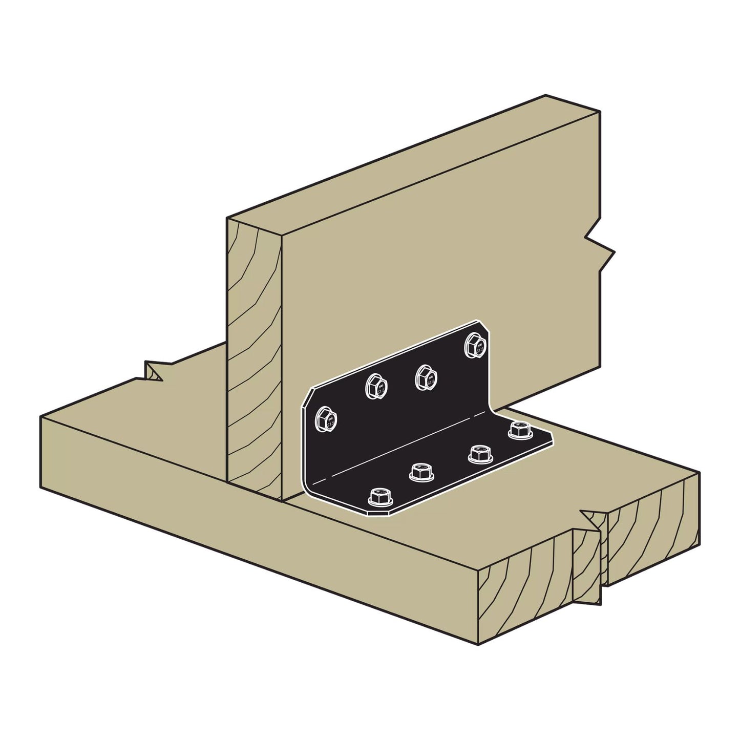 Simpson Strong-Tie ML26PC 12 Gauge 2x6 Medium L Angle - Black Powder Coat, ZMAX Installation Illustration
