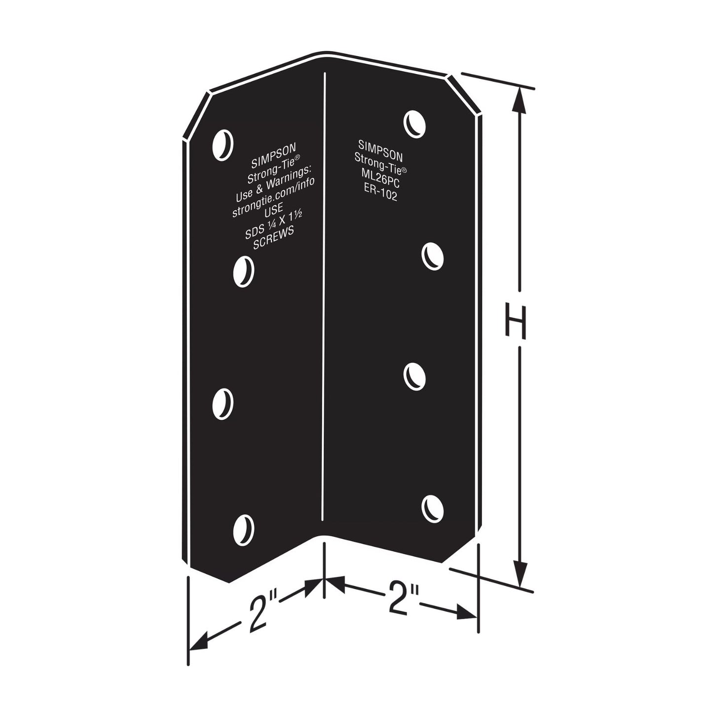 Simpson Strong-Tie ML26PC 12 Gauge 2x6 Medium L Angle - Black Powder Coat, ZMAX Specification 