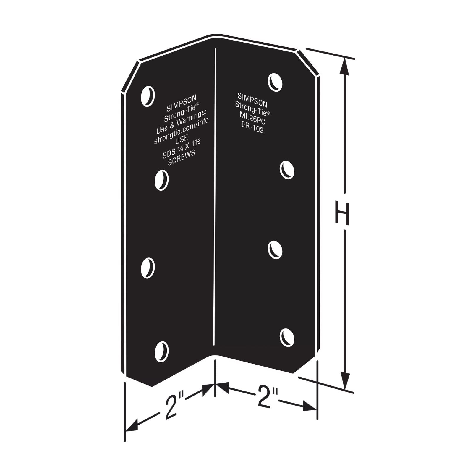 Simpson Strong-Tie ML26PC 12 Gauge 2x6 Medium L Angle - Black Powder Coat, ZMAX Specification 