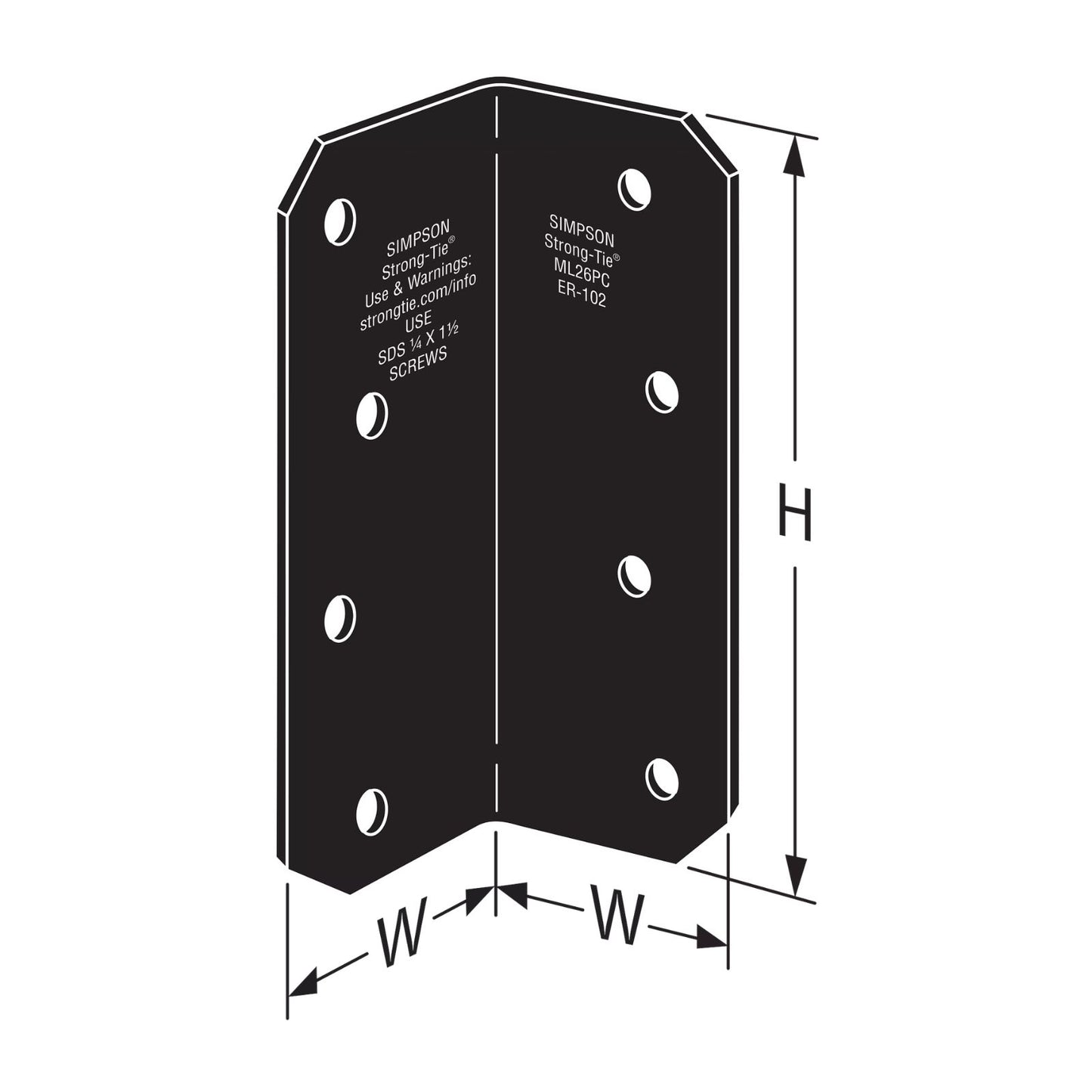 Simpson Strong-Tie ML26PC 12 Gauge 2x6 Medium L Angle - Black Powder Coat, ZMAX Specification 