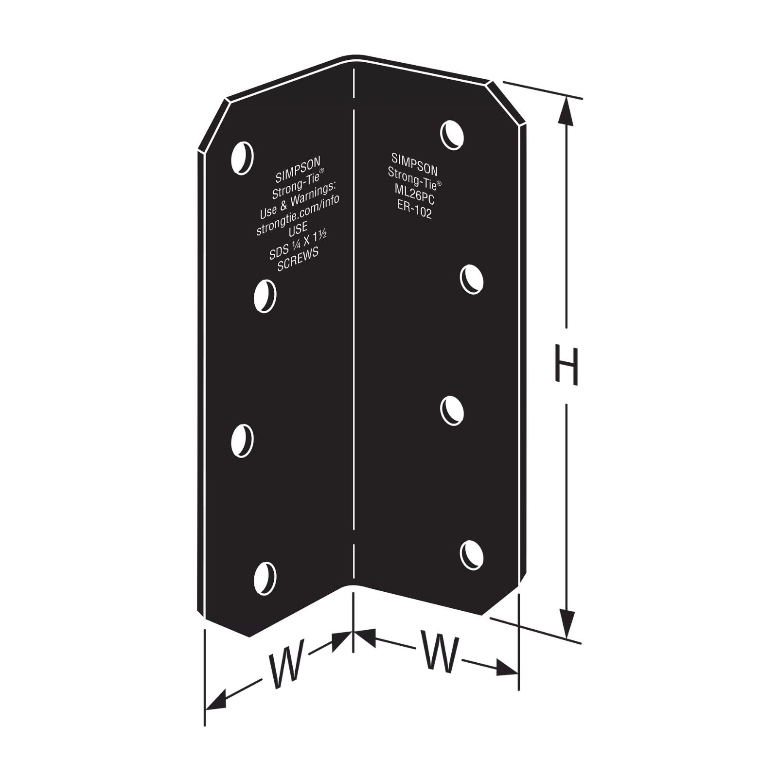 Simpson Strong-Tie ML26PC 12 Gauge 2x6 Medium L Angle - Black Powder Coat, ZMAX Specification 