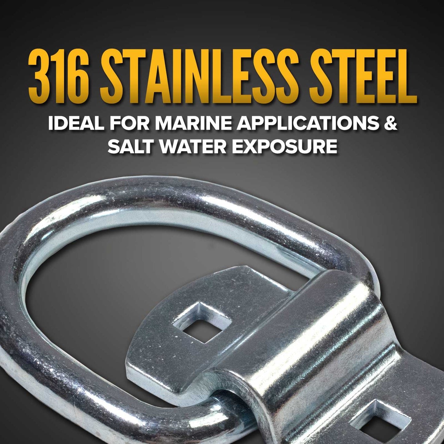 2-5/16" Bolt-On D-Ring with Mounting Bracket - 316 Stainless - 6,000 lbs. BS | 50-Pack