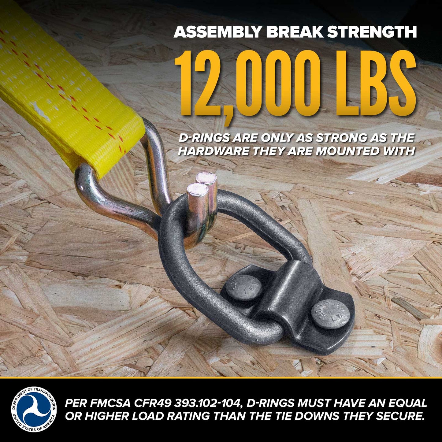 2-5/16" Bolt-On / Weldable D-Ring with Mounting Bracket - Unfinished - 12,000 lbs. BS | 50-Pack