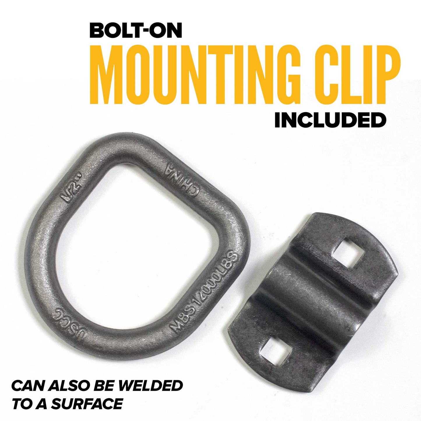 2-5/16" Bolt-On / Weldable D-Ring with Mounting Bracket - Unfinished - 12,000 lbs. BS | 10-Pack