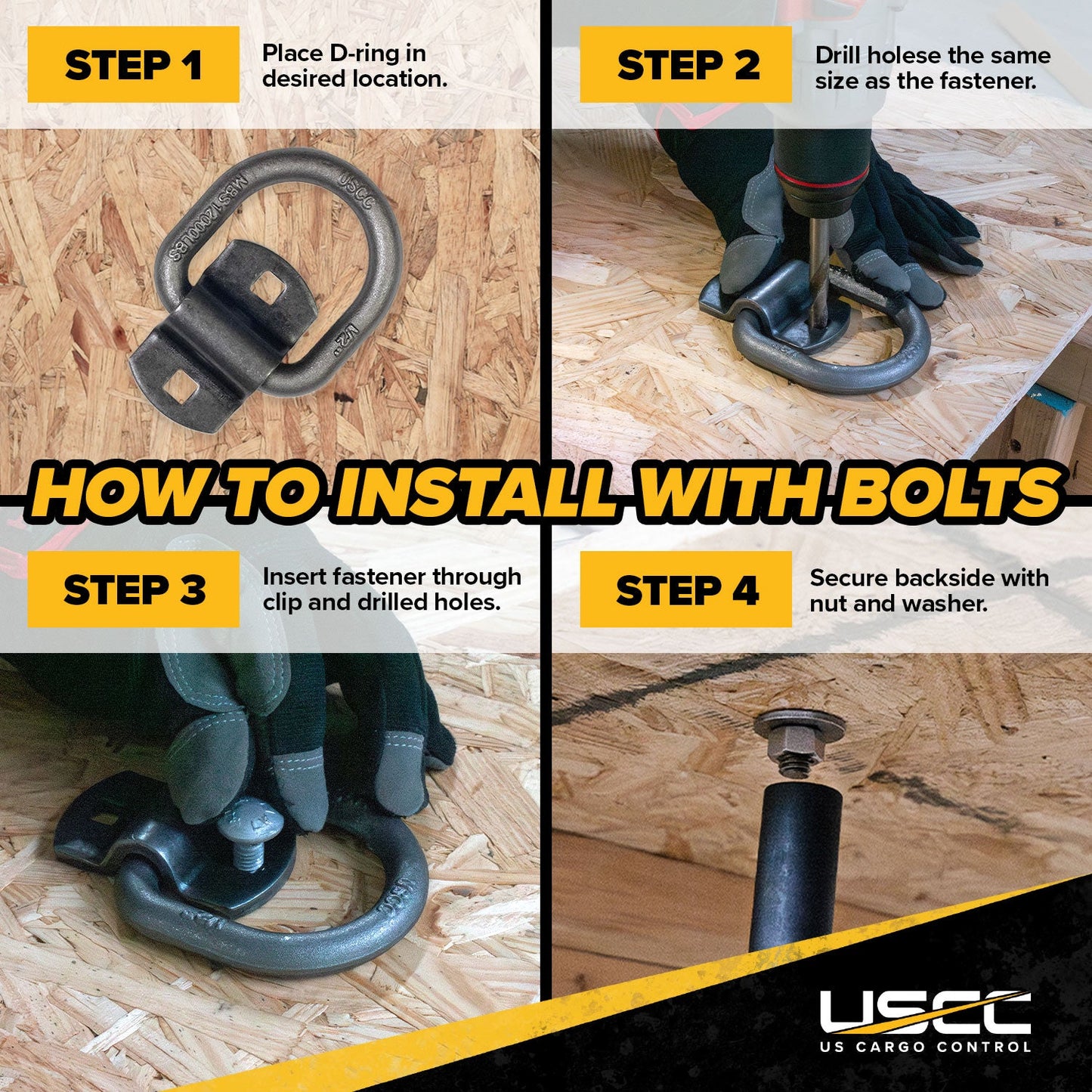 2-5/16" Bolt-On / Weldable D-Ring with Mounting Bracket - Unfinished - 12,000 lbs. BS | 10-Pack