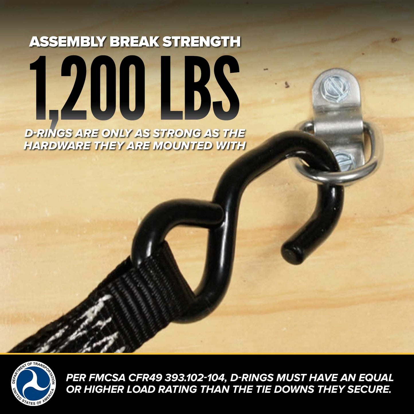 1" Bolt-On D-Ring with Mounting Bracket - Galvanized - 1,200 lbs. BS | 10-Pack