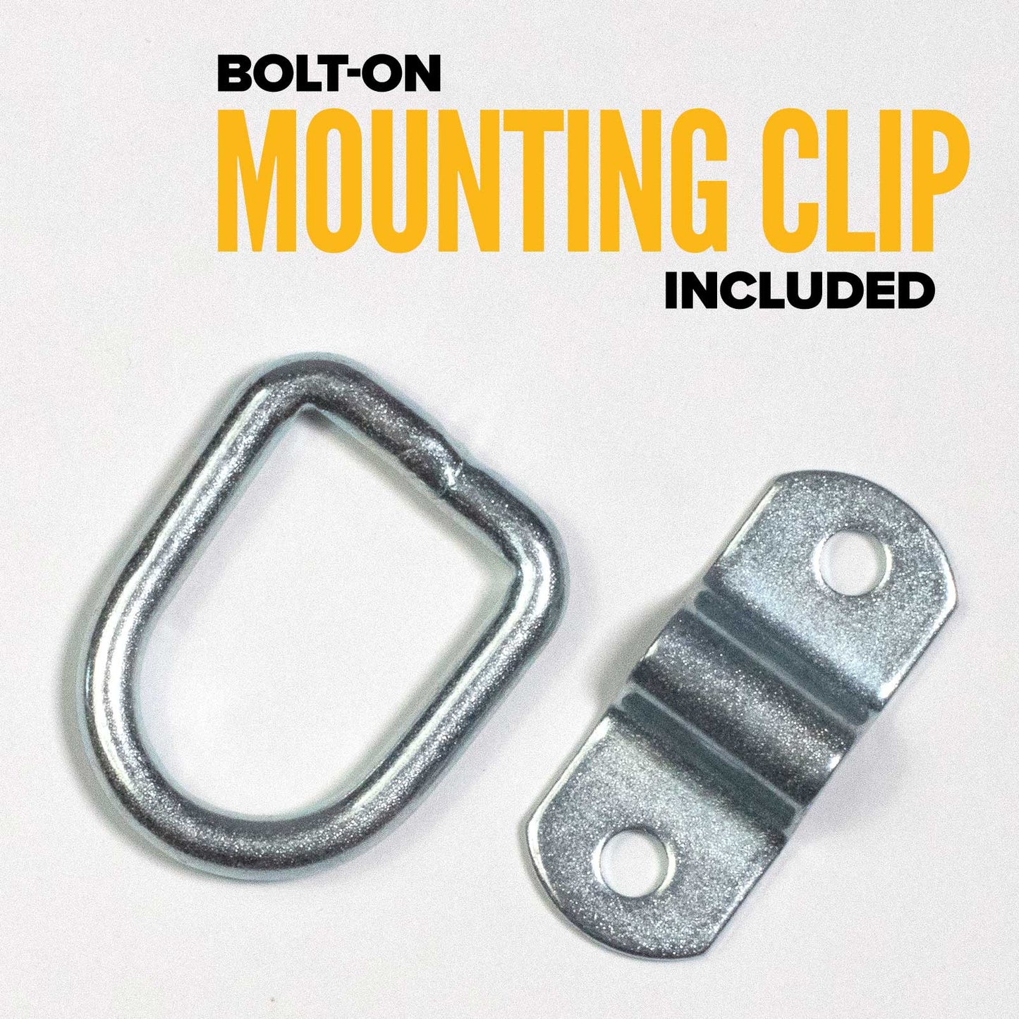 1" Bolt-On D-Ring with Mounting Bracket - Galvanized - 1,200 lbs. BS | 50-Pack