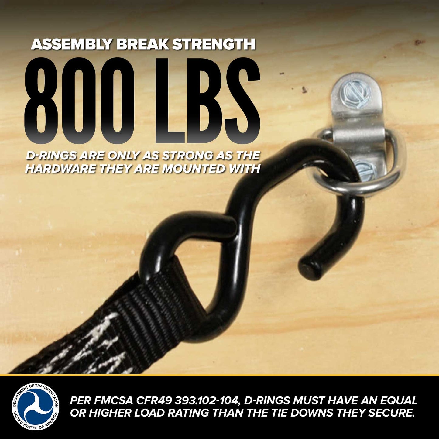 1" Bolt-On D-Ring with Mounting Bracket - 316 Stainless - 800 lbs. BS | 10-Pack