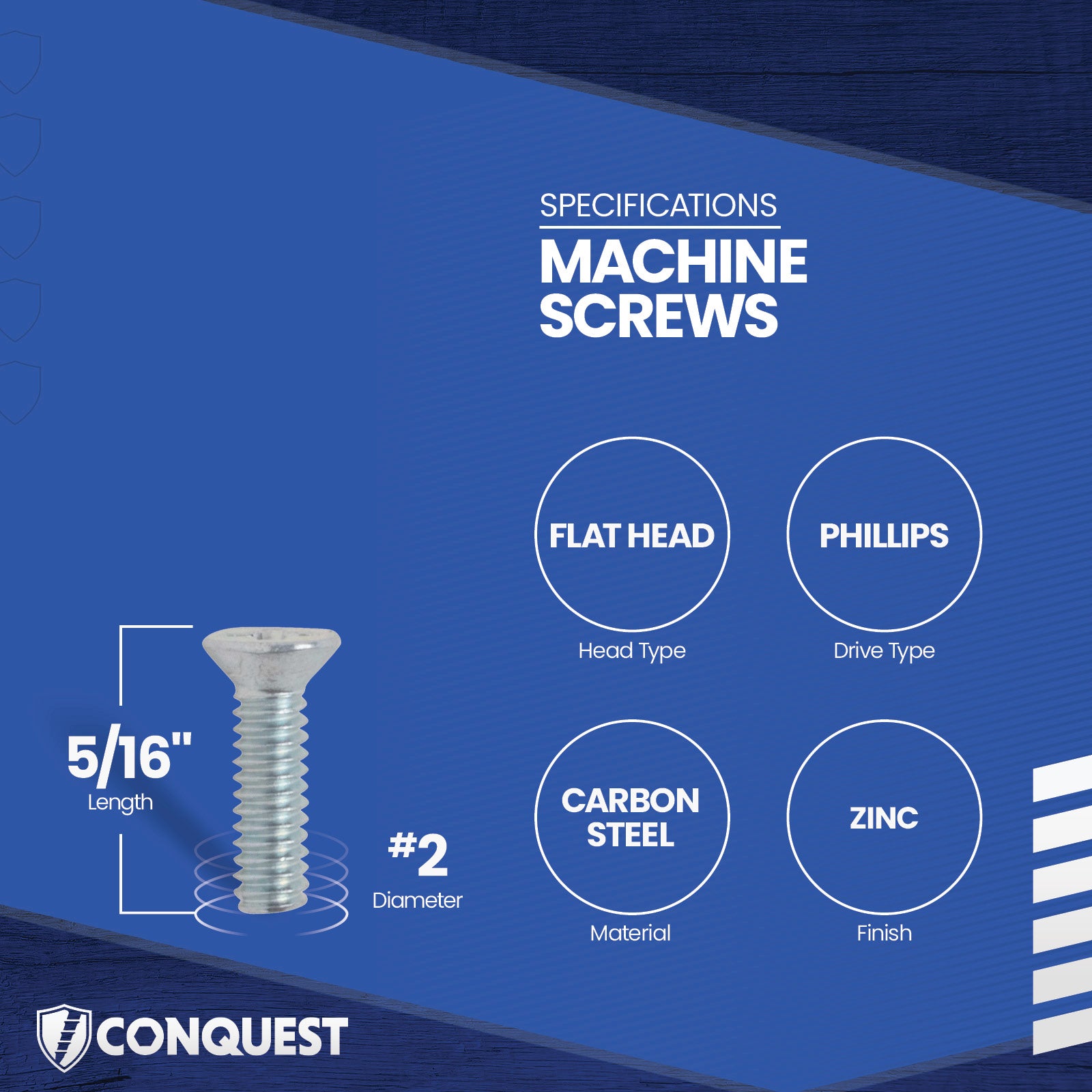Conquest #2-56 x 5/16" Phillips Pan Head Machine Screw - Zinc - Specifications