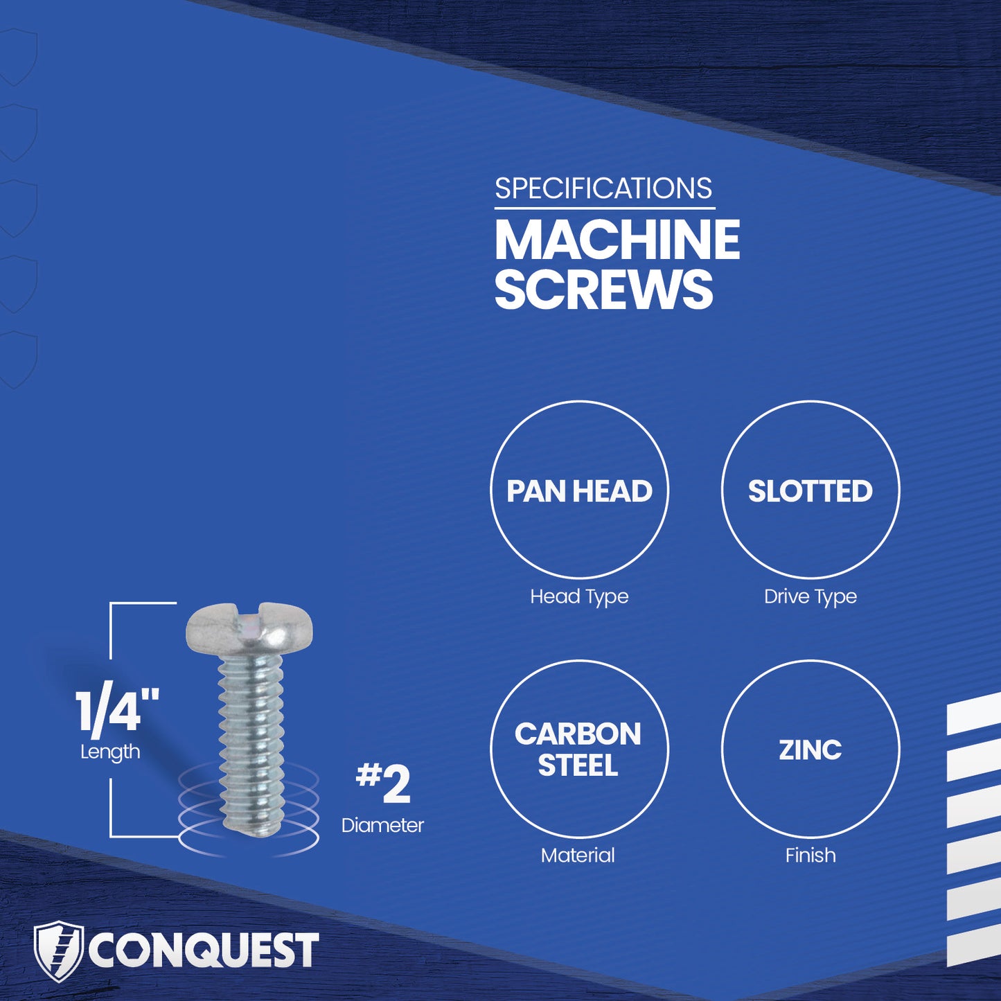 Conquest #2-56 x 1/4" Slotted Pan Head Machine Screw - Zinc _ Specifications