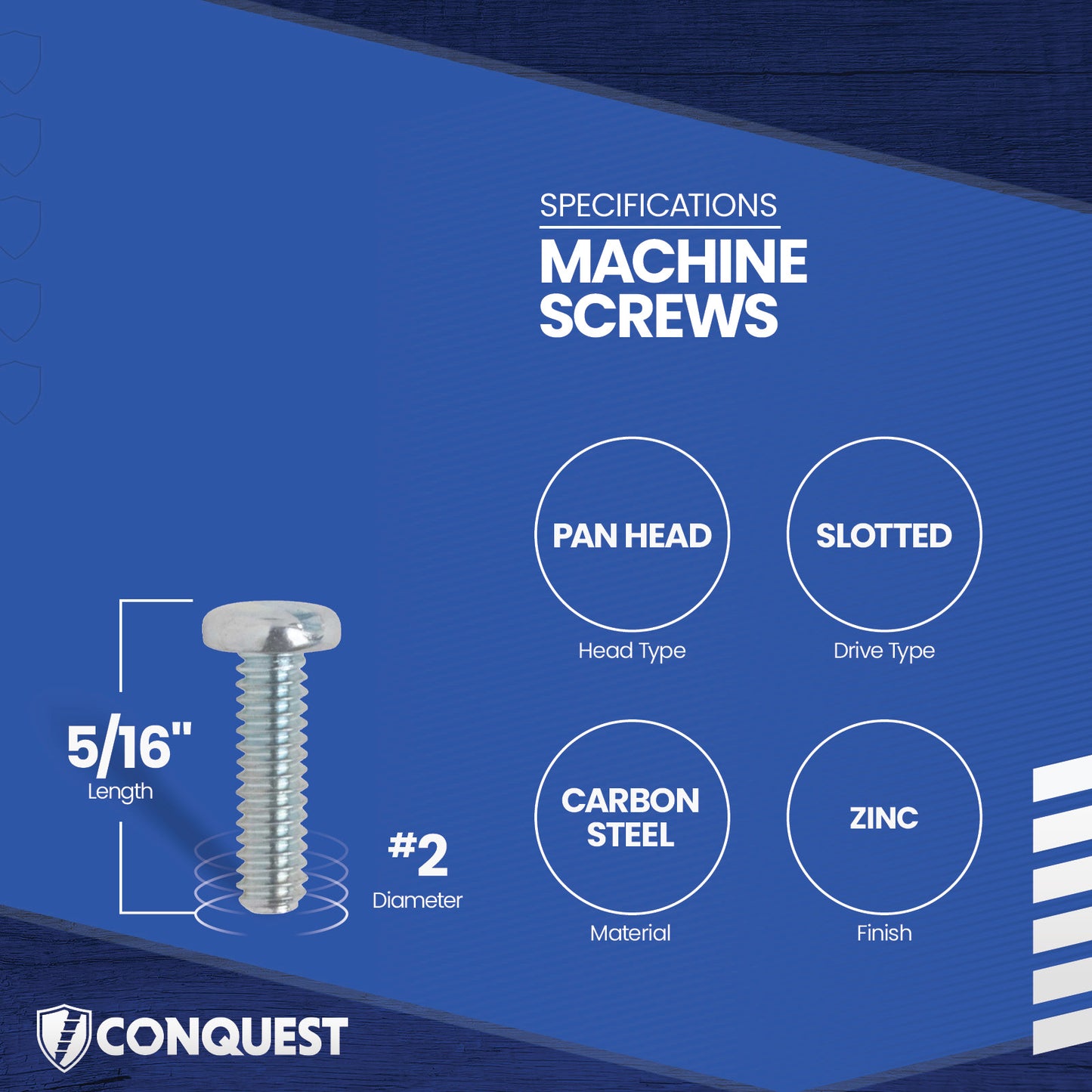 Conquest #2-56 x 5/16" Slotted Pan Head Machine Screw - Zinc _Specifications