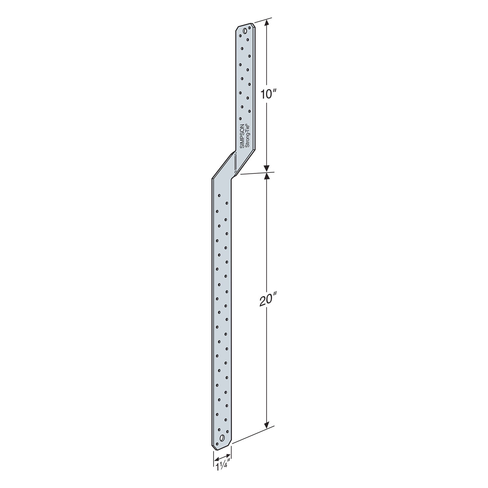 Simpson MTS30-REV 30" Medium Twist Strap, Reverse Bend Illustration