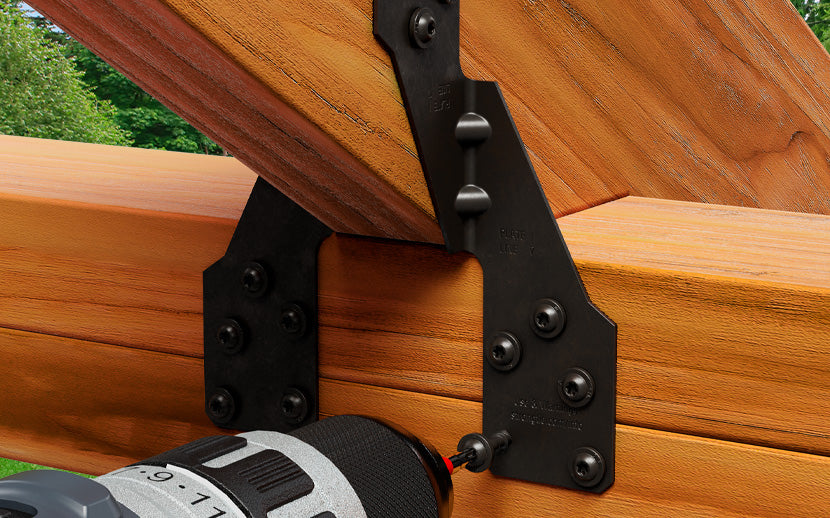 Wooden structure with black metal outdoor accent
