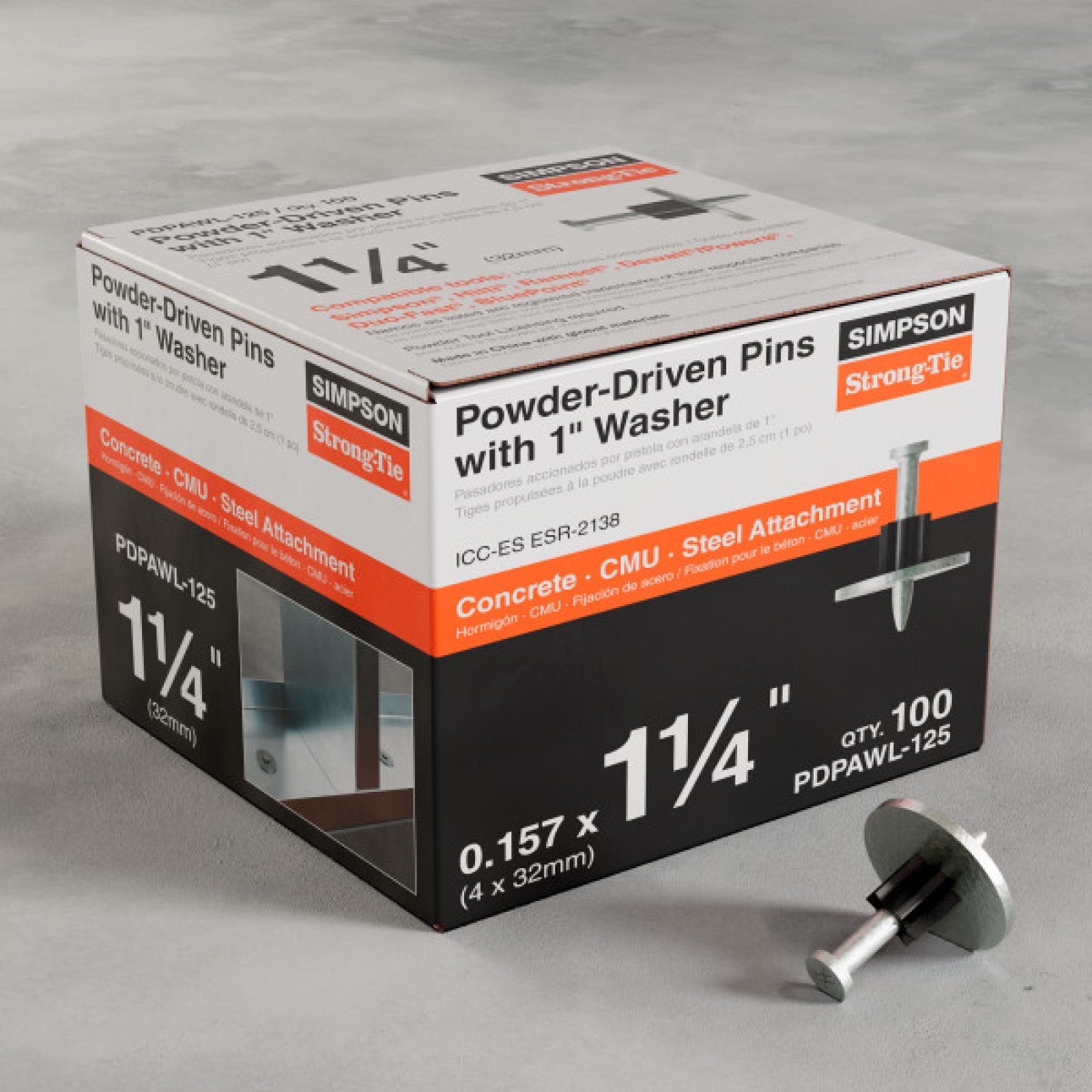 Simpson PDPAWL-125 1-1/4" Drive Pins W/1" Washers - Zinc, Pkg 100