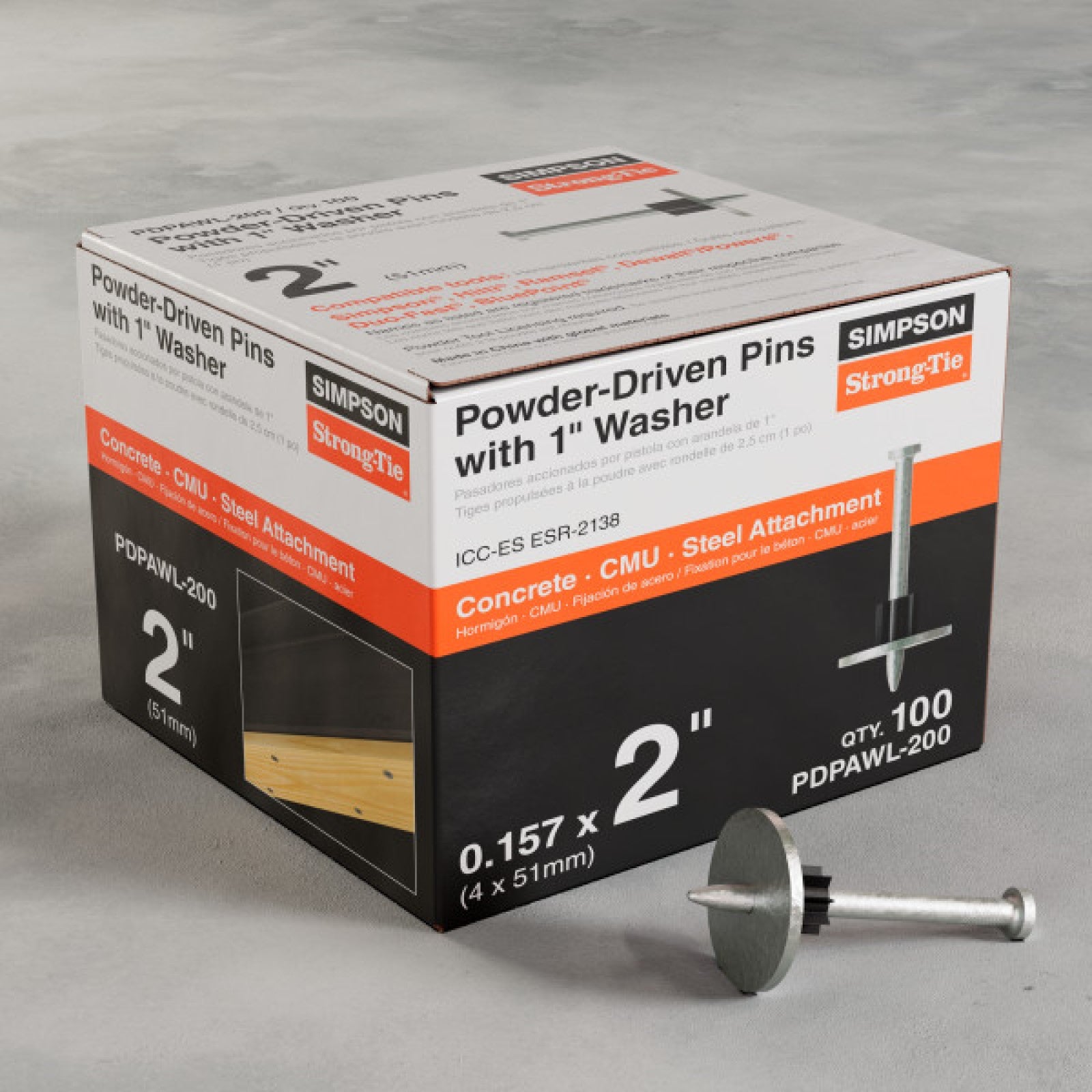 Simpson PDPAWL-200 2" Drive Pins W/1" Washers - Zinc, Pkg 100