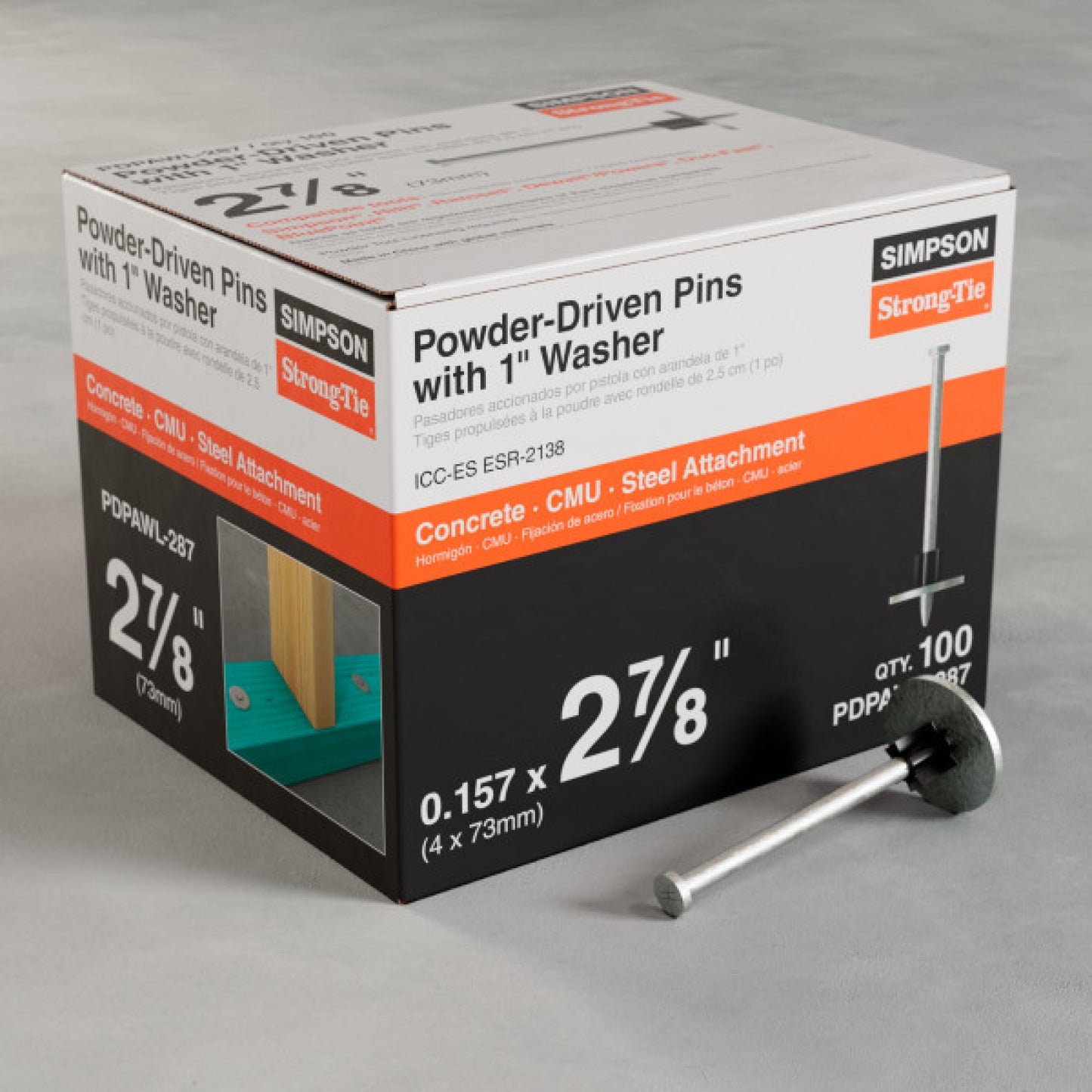 Simpson Strong-Tie PDPAWL-287 2-7/8" Drive Pins W/1" Washers - Zinc, Pkg 100