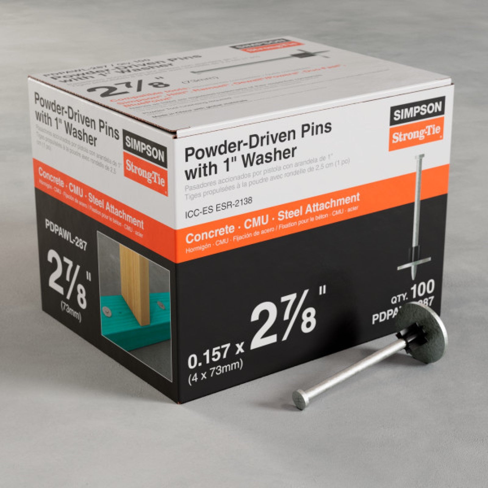 Simpson Strong-Tie PDPAWL-287 2-7/8" Drive Pins W/1" Washers - Zinc, Pkg 100
