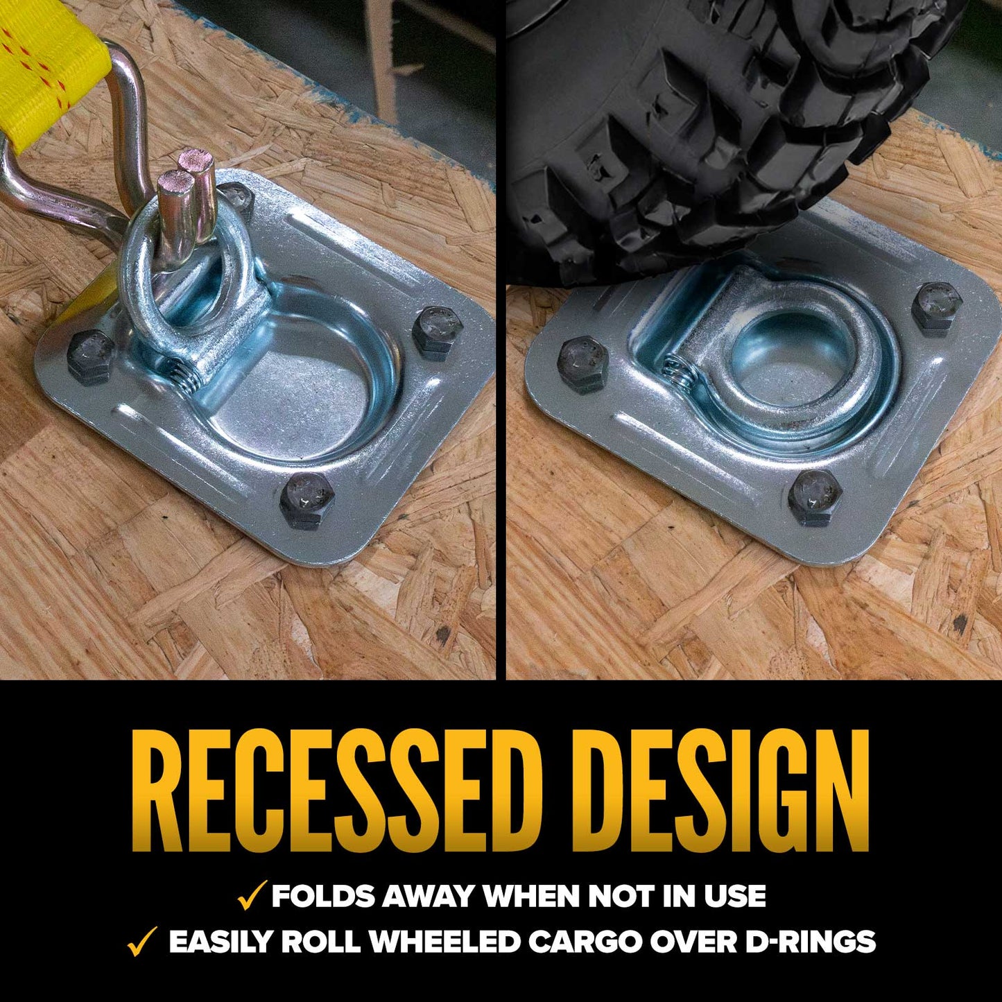 Bolt-On Recessed D-Ring - Galvanized - 5,000 lbs. BS | 4-Pack
