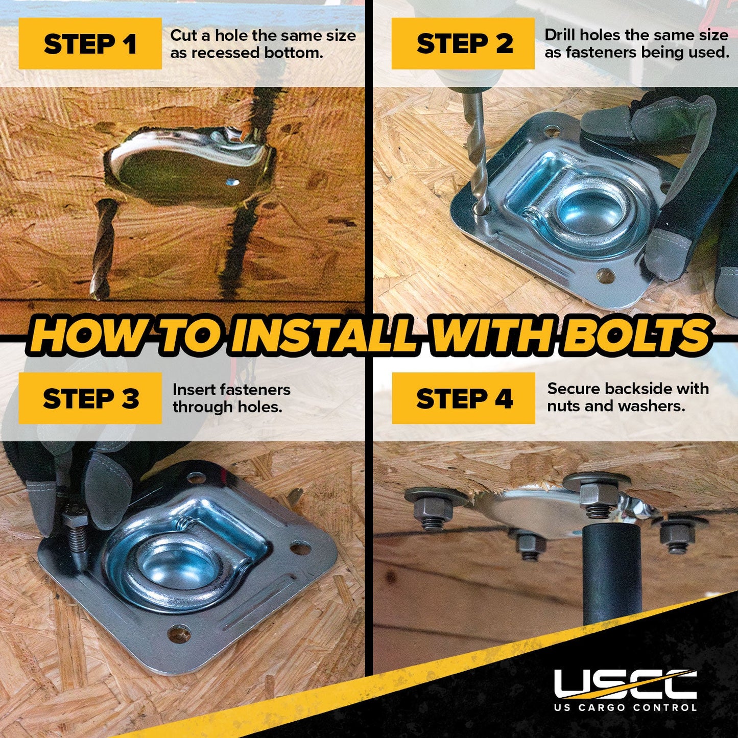 Bolt-On Recessed D-Ring - Galvanized - 5,000 lbs. BS | 4-Pack