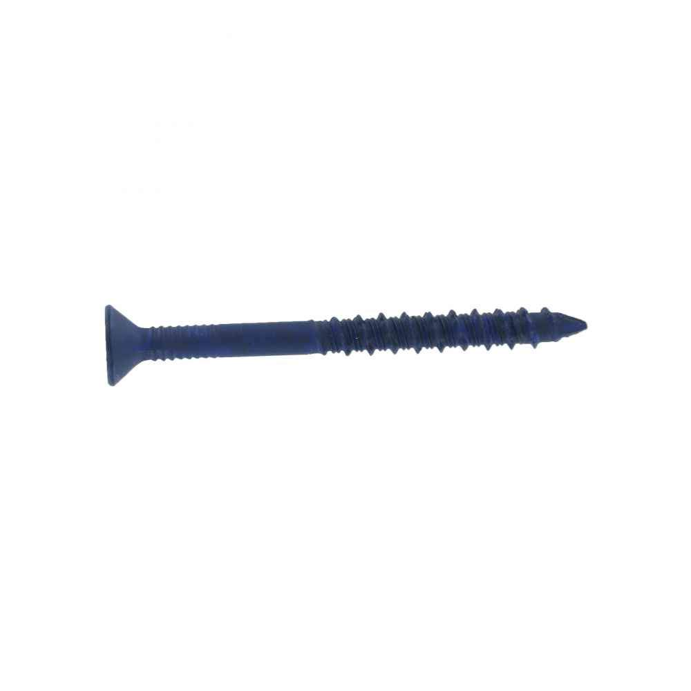 A single blue flat head Tapcon concrete screw with a T-25 star drive.