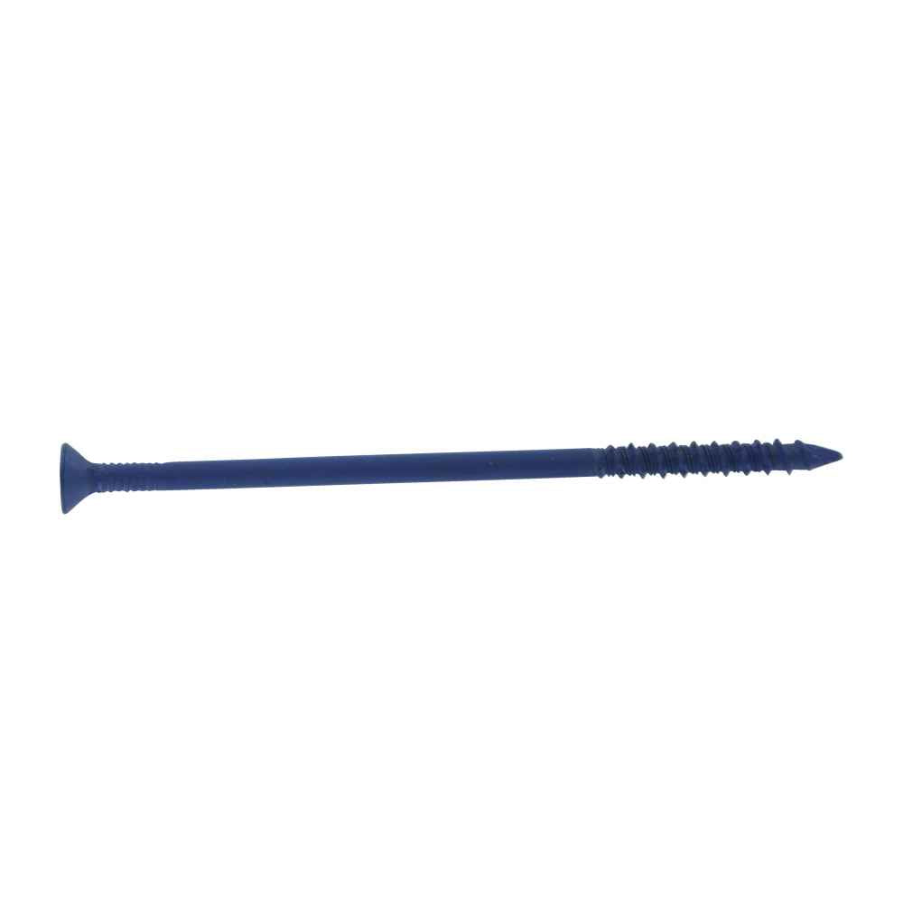 A single blue flat head Tapcon concrete screw with a T-25 star drive.