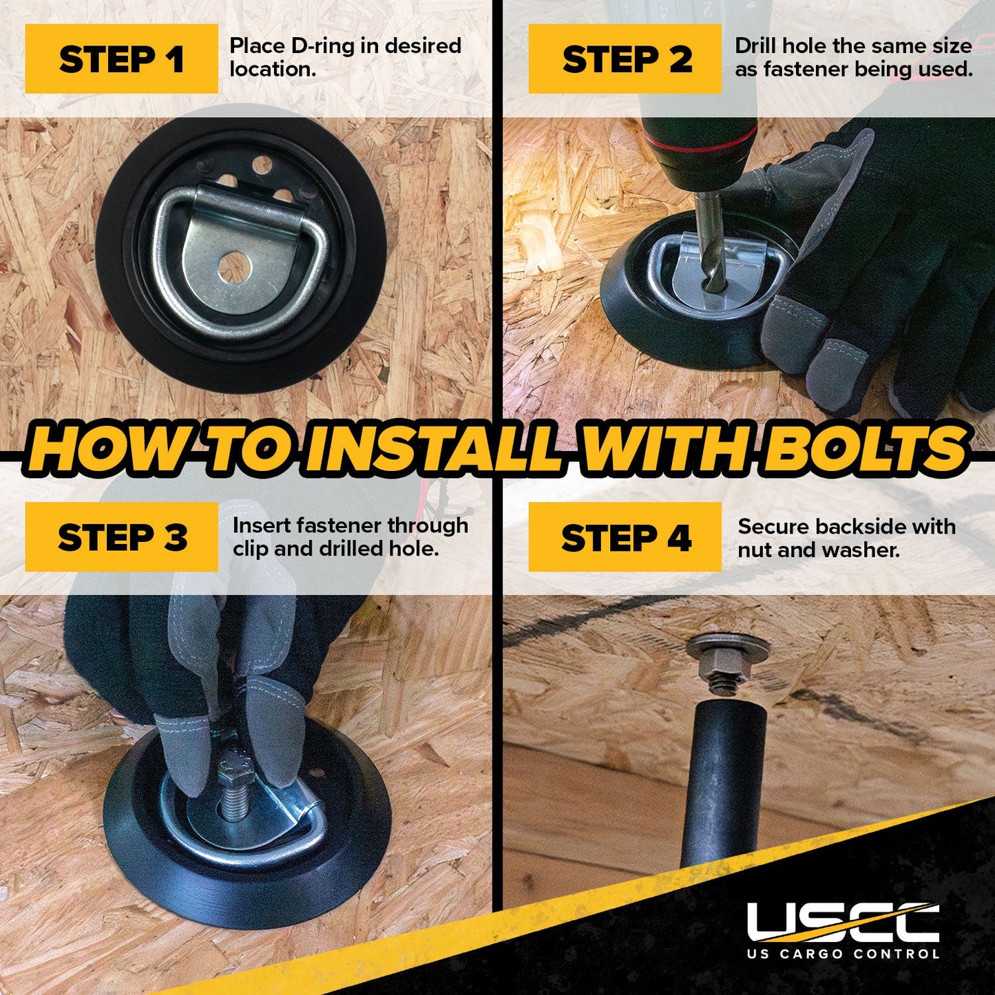 Bolt-On Flush-Mount D-Ring - 1,200 lbs. BS | 4-Pack